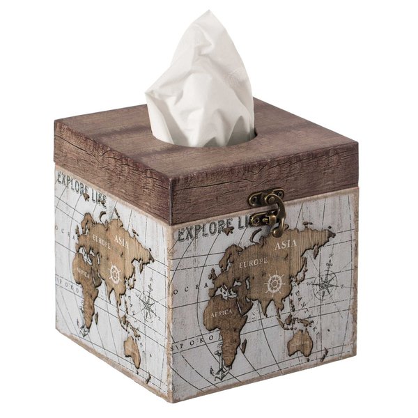 Vintiquewise Facial Square Tissue Box Holder for Your Bathroom, Office, or Vanity w/Decorative World Map Design QI004263.SQ